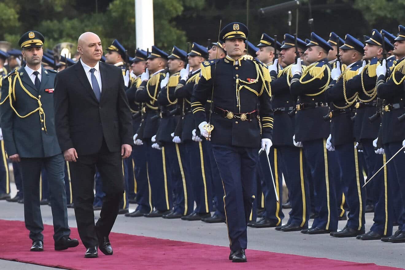 Newly elected Lebanese president Joseph Aoun reviews an honor guard upon his arrival at the Presidential Palace in Baabda, east of Beirut, on Jan. 9, 2025. Photo by Fadel Itani/AFP via Getty Images.