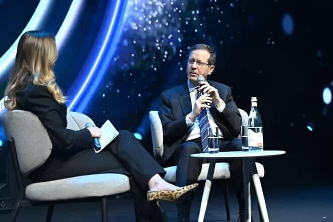 Israeli President Isaac Herzog speaks during the “Partners for Life conference held by the Ministry of Defense’s Rehabilitation Department at Tel Aviv University on March 25, 2025. Photo by Haim Zach (GPO).