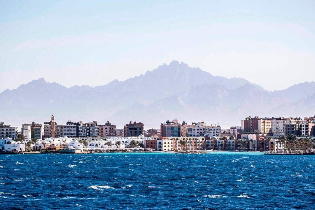 This picture taken from a ferry shows resorts and bazaars in Egypt's southern Red Sea city of Hurghada, June 19, 2020. Photo by Khaled Desouki/AFP via Getty Images.