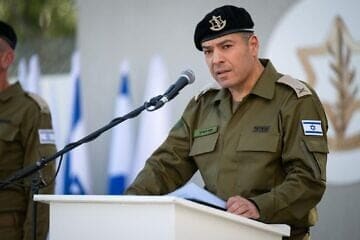 Israel Defense Forces Spokesperson Brig. Gen. Effie Defrin during a change of command ceremony in Tel Aviv, March 27, 2025. Credit: IDF.