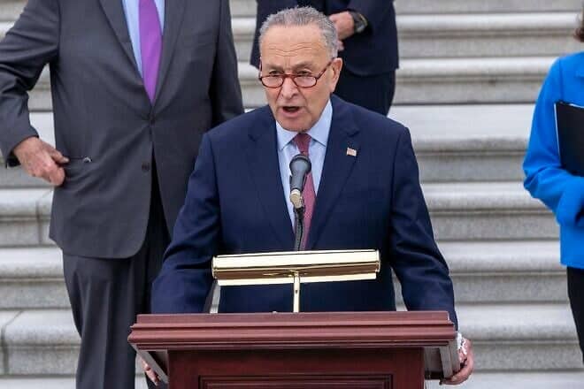 Sen. Chuck Schumer (D-N.Y.) on Capitol Hill in Washington, D.C., October 2020. Credit: Senate Democrats via Wikimedia Commons.