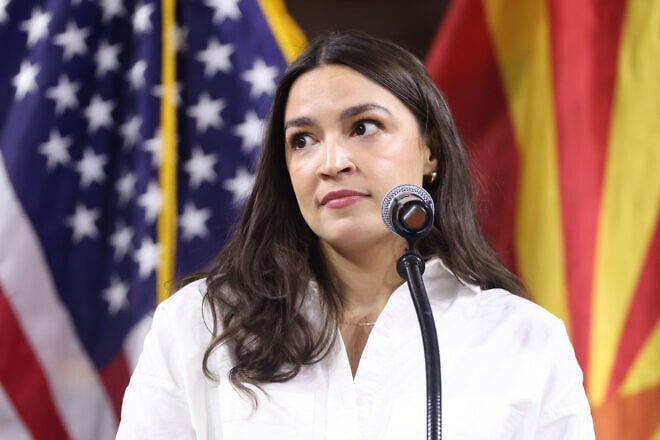 Rep. Alexandria Ocasio-Cortez (D-N.Y.) speaks at a "fight oligarchy" rally at Mullett Arena in Tempe, Ariz., March 20, 2025. Credit: Gage Skidmore via Creative Commons.