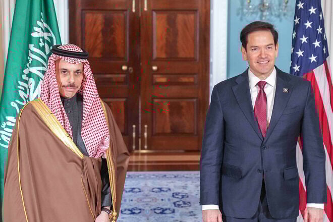 U.S. Secretary of State Marco Rubio meets with Saudi Foreign Minister Faisal bin Farhan Al Saud at the Department of State in Washington, D.C., April 9, 2025. Credit: Freddie Everett/U.S. State Department.