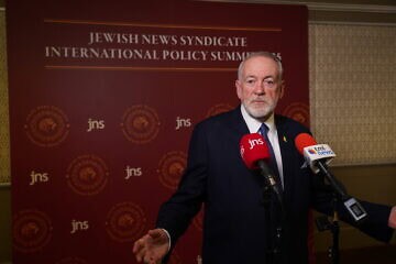 U.S. Ambassador to Israel Mike Huckabee at the JNS International Policy Summit in Jerusalem, April 28, 2025. Photo by Hillel Maeir.