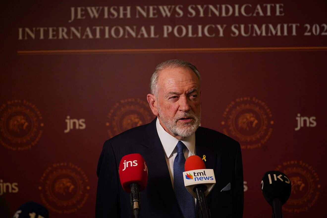 U.S. Ambassador to Israel Mike Huckabee at the JNS International Policy Summit in Jerusalem on April 28, 2025. Photo by Hillel Maeir.