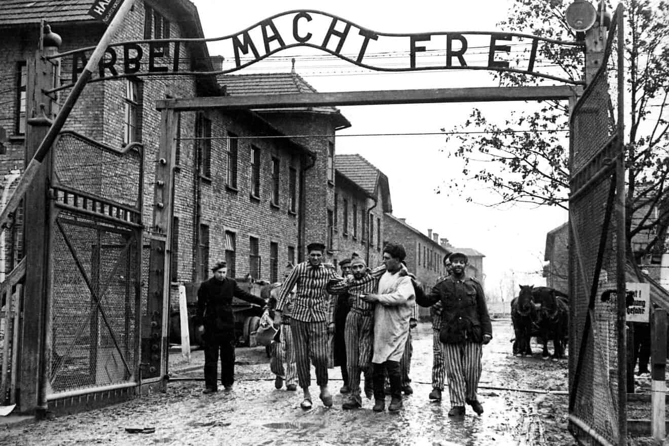 Image of the liberation of the Auschwitz concentration camp in occupied Poland by the 100th Lviv Infantry Division, 60th Army, I Ukrainian Front, under the command of Maj. Gen. Fyodor Krasavin, on Jan. 27, 1945. Credit: Olga Vsevolodovna Ignatovitsj/Public Domain in Russia via Wikimedia Commons.