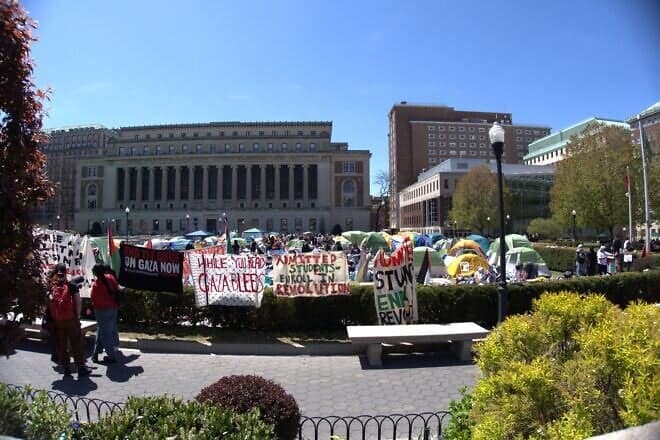 Columbia University encampment. Credit: ProudFarmerScholar via Wikimedia Commons.