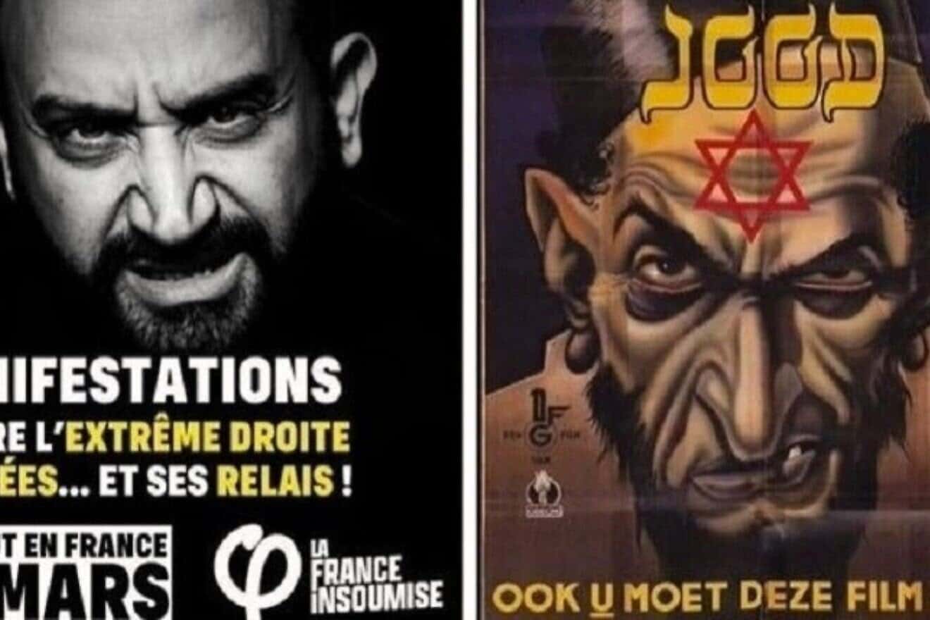 A poster of Cyril Hanouna (left), a right-wing French pundit of Tunisian Jewish origin. Source: Screenshot.