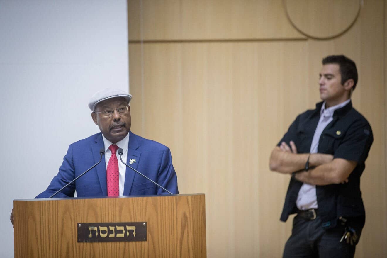 Avraham Neguise speaks during an event marking "Yom HaAliyah" at the Kneeset, the Israeli parliament in Jerusalem, October 24, 2017. Photo by Yonatan Sindel/Flash90.