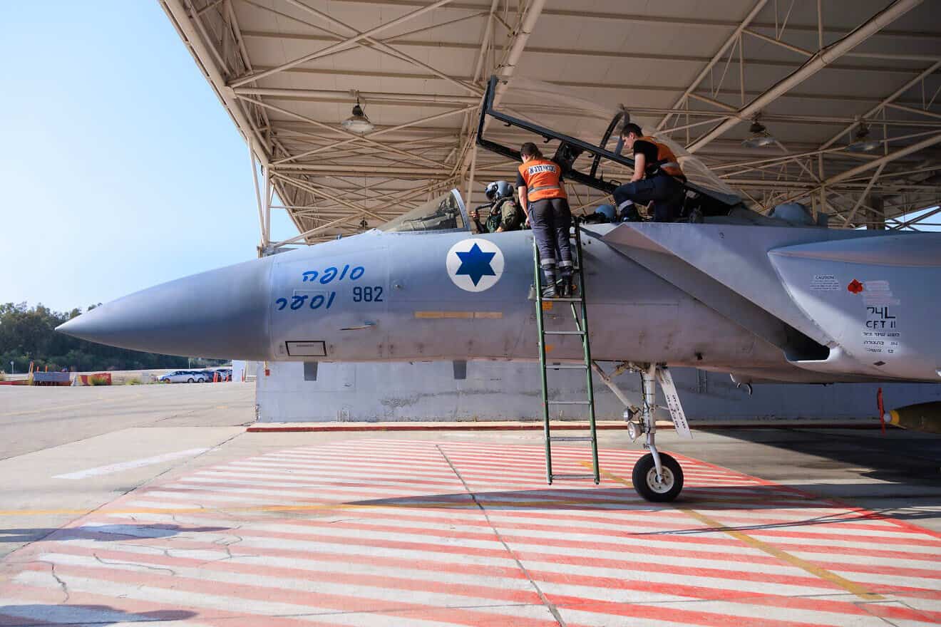 An Israeli Air Force fighter jet at the Tel Nof Airbase in central Israel, Jan. 1, 2024. Photo by Moshe Shai/Flash90.
