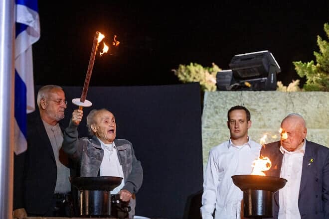 A ceremony held at the Yad Vashem Holocaust Memorial Museum in Jerusalem, as Israel marks the annual Holocaust Remembrance Day. April 23, 2025. Photo by Chaim Goldberg/Flash90.