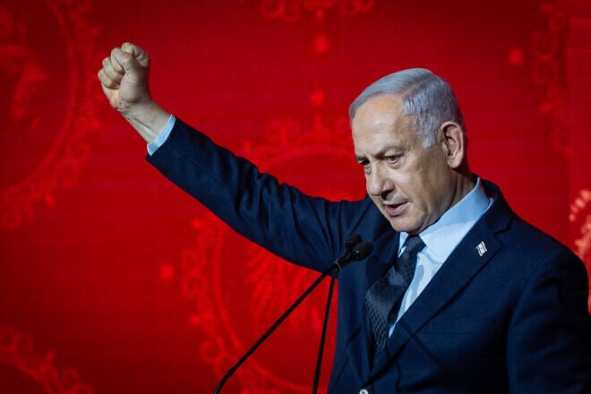 Israeli Prime Minister Benjamin Netanyahu speaks at the Jewish News Syndicate conference in Jerusalem, April 27, 2025. Photo by Yonatan Sindel/Flash90.