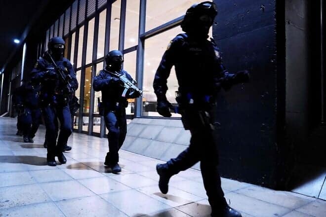 Members of the Catalan regional police forces take part in a terrorist attack drill at the Barcelona Sants railway station in Barcelona, Oct. 27, 2023. Photo by Pau Barrena/AFP via Getty Images.