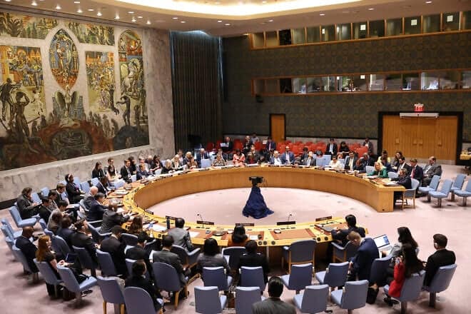 Members of the UN Security Council attend a meeting on the situation in the Middle East, including the Palestinian question, at the United Nations headquarters on Sept. 16, 2024 in New York City. Photo by Michael M. Santiago/Getty Images.