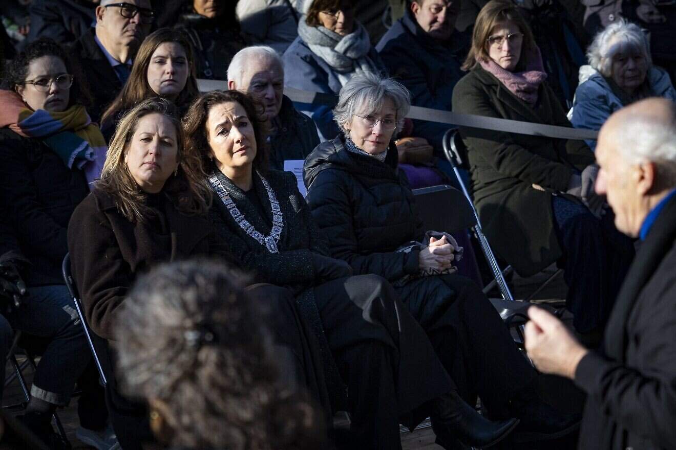 Mayor of Amsterdam Femke Halsema (center) looks on as she attends Netherlands' National Holocaust Remembrance Day, in Amsterdam, marking the 80th anniversary of the liberation of Auschwitz concentration and extermination camp, on Jan. 26, 2025. Photo by Ramon van Flymen/ANP/AFP via Getty Images.