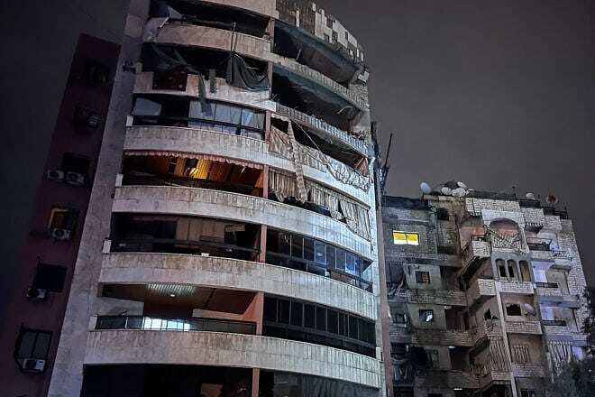 This picture taken early on April 1, 2025 shows a damaged building after an Israeli strike in southern Beirut. Israel's military said it carried out a strike on a southern suburb of the Lebanese capital Beirut targeting a Hezbollah operative, the second such strike since a November ceasefire. Photo by Ibrahim Amro/AFP via Getty Images.