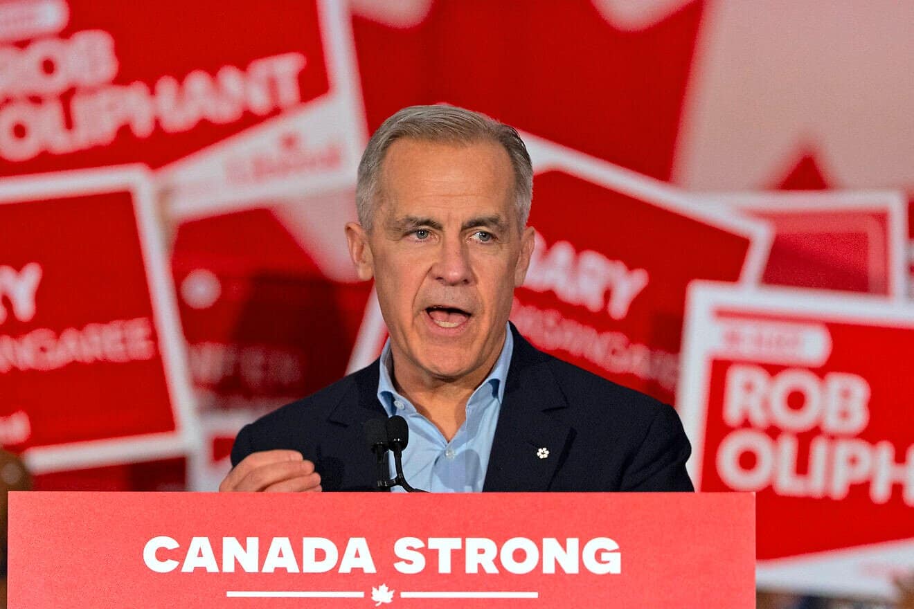 Canadian Prime Minister Mark Carney speaks during a campaign rally at the Metropolitan Centre in Toronto, Ontario, April 4, 2025. Photo by Peter Power/AFP via Getty Images.