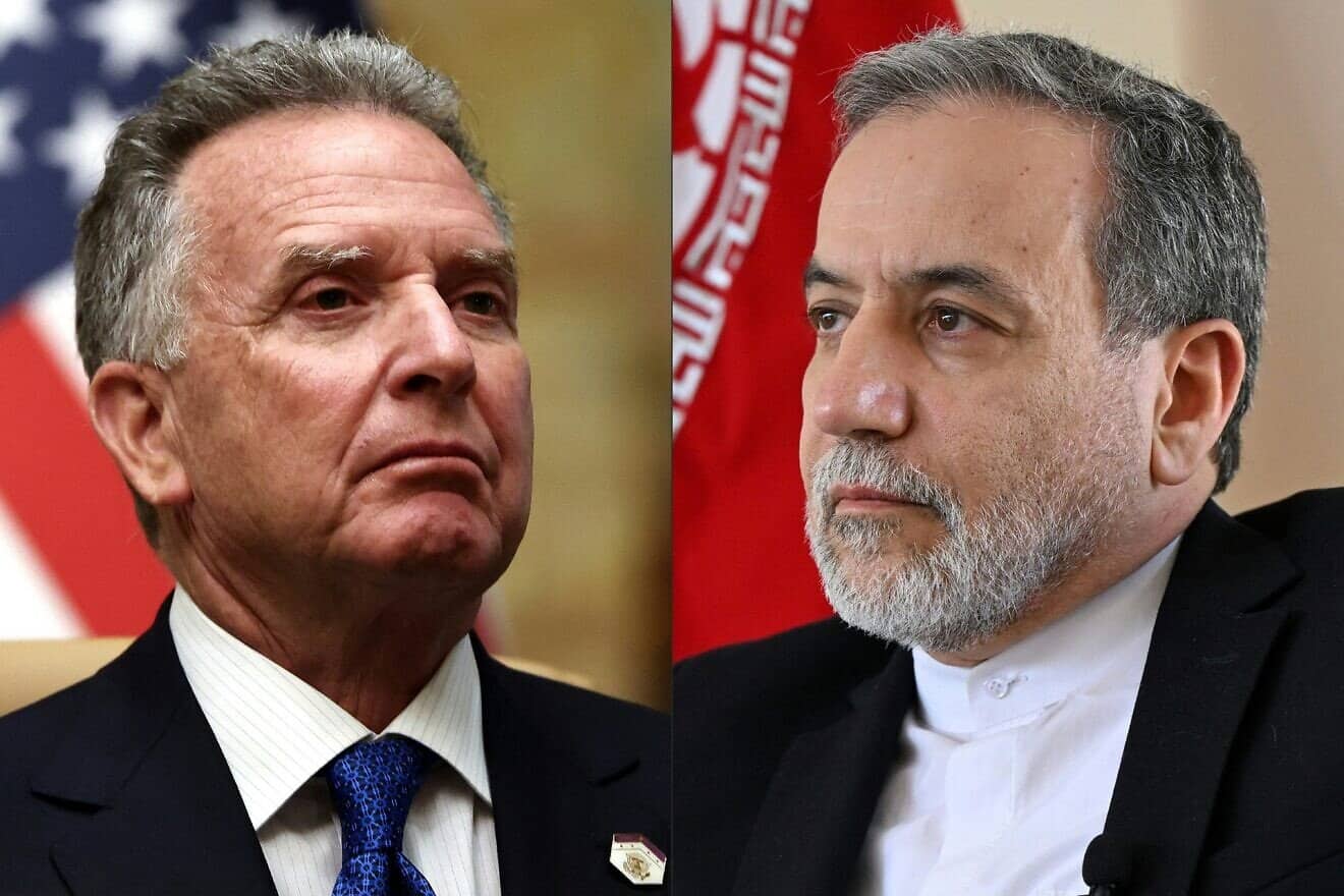This combination of pictures created on April 9, 2025, shows U.S. Middle East envoy Steve Witkoff (left) and Iran's Foreign Minister Abbas Araghchi. Photo by Evelyn Hockstein and Amer Hilabi/various sources/AFP via Getty Images.