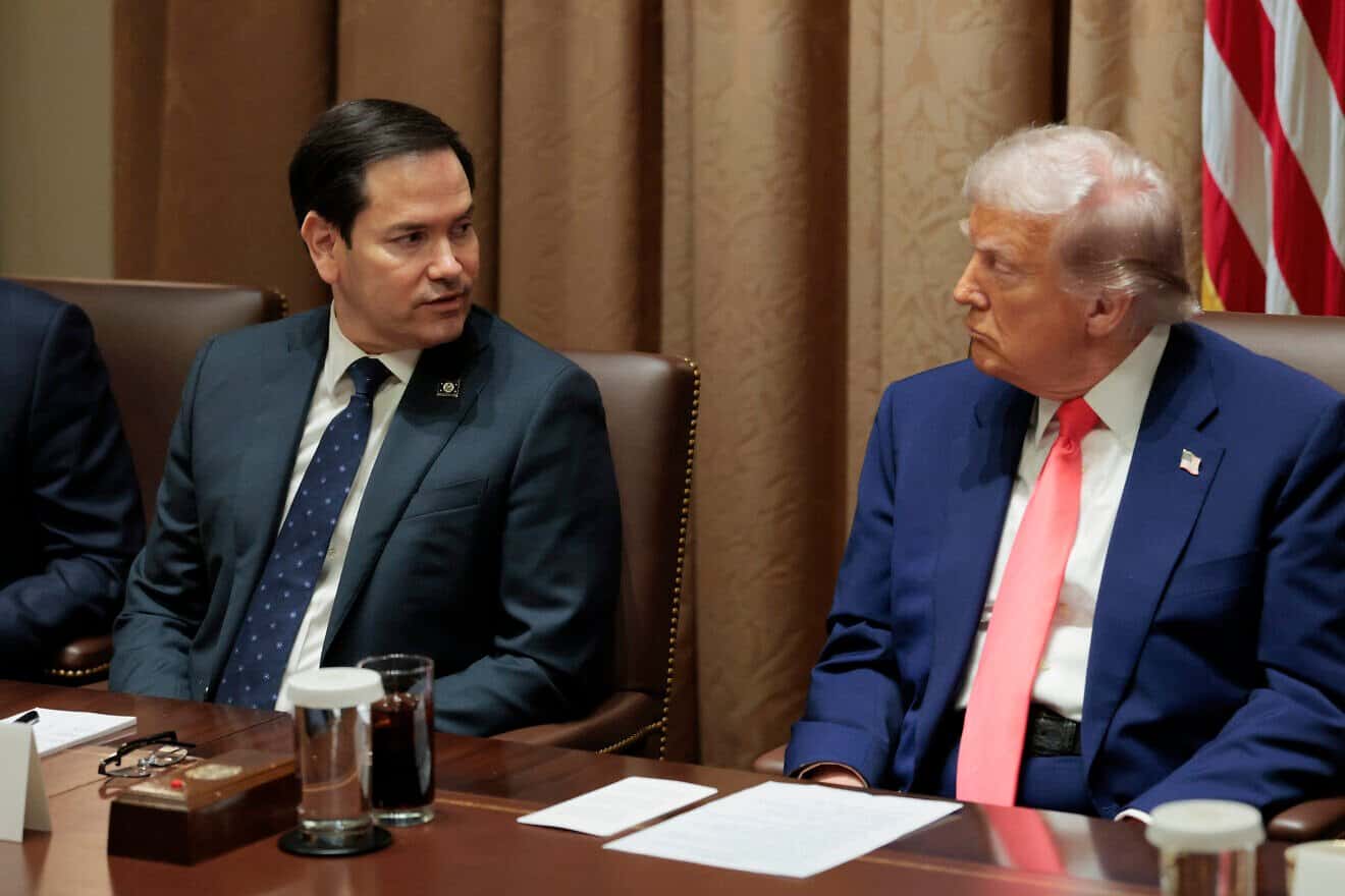 U.S. Secretary of State Marco Rubio speaks alongside President Donald Trump during a Cabinet meeting at the White House on April 10, 2025. Photo by Anna Moneymaker/Getty Images.