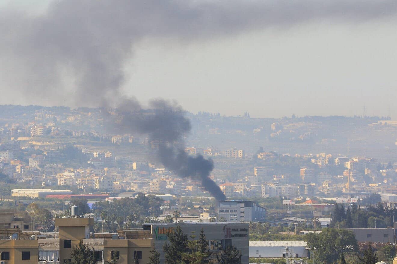 Smoke rises from the site of a reported Israeli strike in Ghazieh, near Sidon, Lebanon, on April 18, 2025. Photo by Mahmoud Zayyat/AFP via Getty Images.