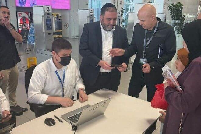 Israel Interior Minister Moshe Arbel at Ramon Airport near Eilat, April 1, 2025. Credit: Population and Immigration Authority.