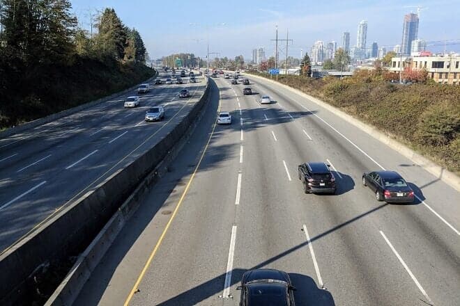 British Columbia Highway 1 near Brentwood, Burnaby. Credit: Wikimedia Commons.