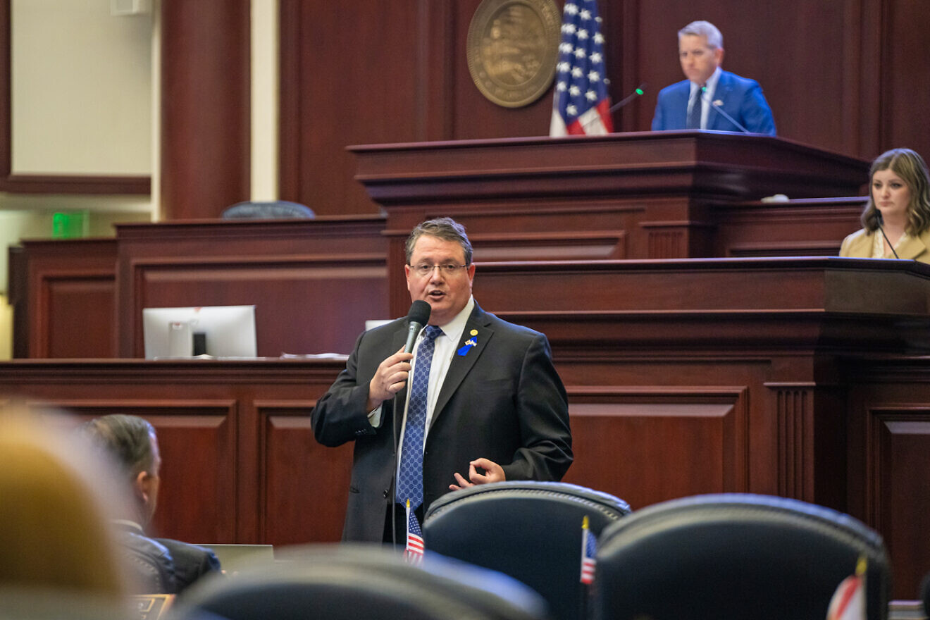 Randy Fine, a Florida state representative, explains HR 11C, a bill relating to support for Israel and condemning Hamas and antisemitism, Nov. 7, 2023. Credit: Meredith Gedddings/Florida House of Representatives.