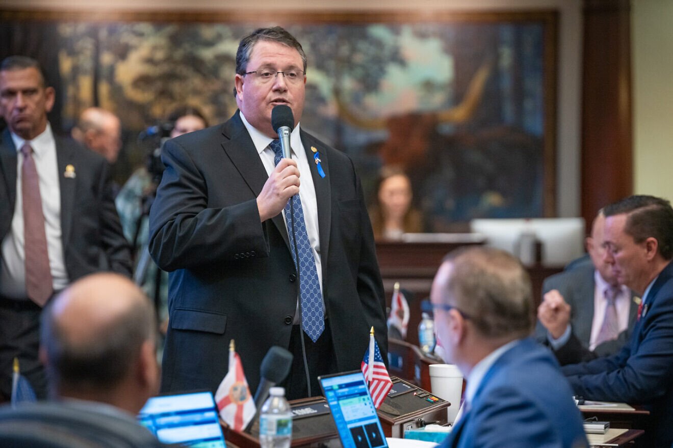 Randy Fine, then-Florida state representative, explains HB 7C, a bill relating to security grants for schools at risk of antisemitic attacks during Special Session C, March 31, 2023. Credit: Sarah Gray/Florida House of Representatives.