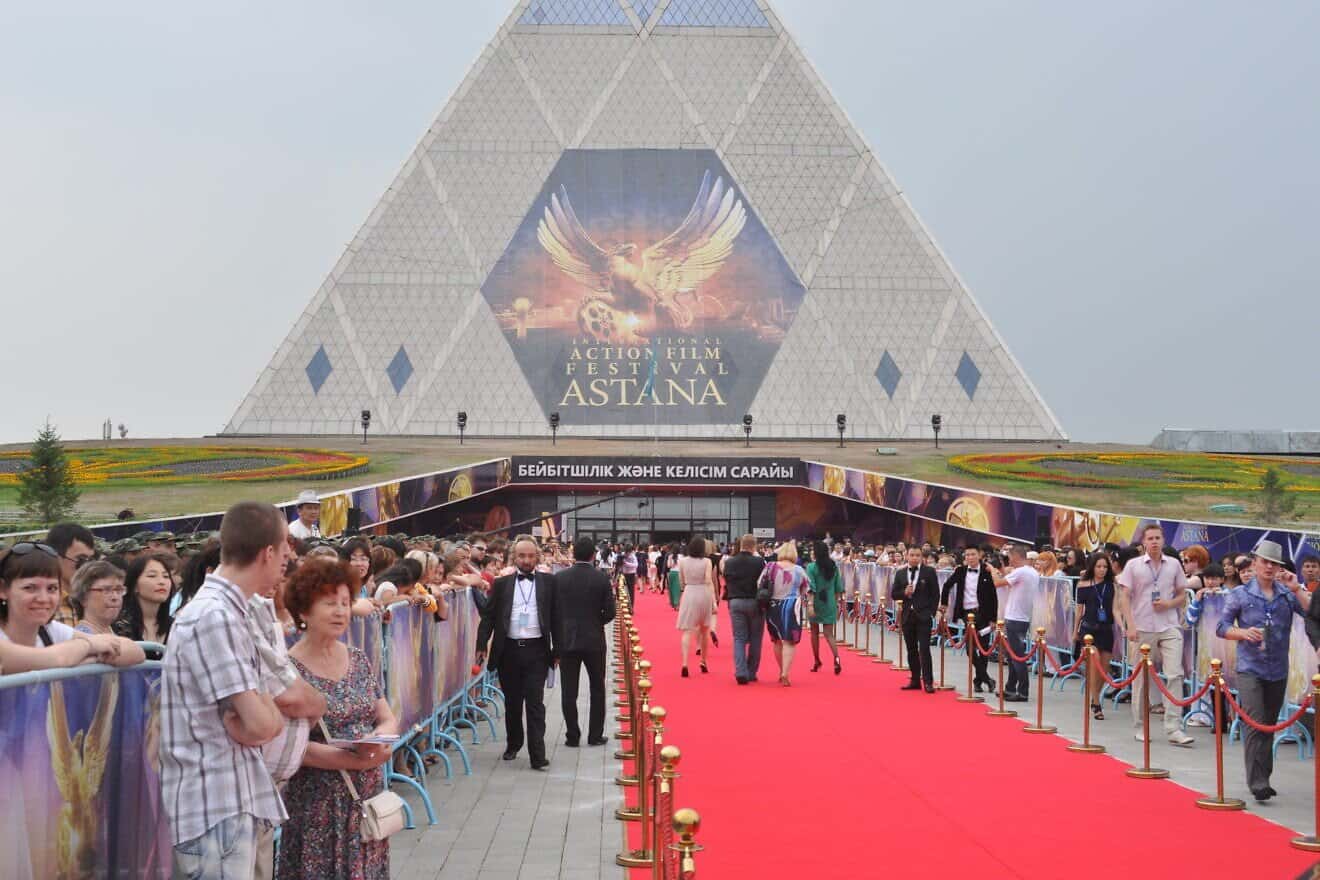 The red carpet at the International Astana Action Film Festival in Kazakhstan, 2010. Photo by K. Zhestovskaya via Wikimedia Commons.