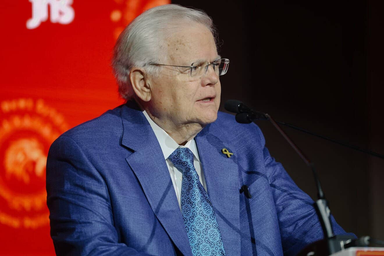Pastor John Hagee addresses the inaugural  JNS Policy Summit in Jerusalem,  April 28, 2025. Photo by Shahar Yurman.