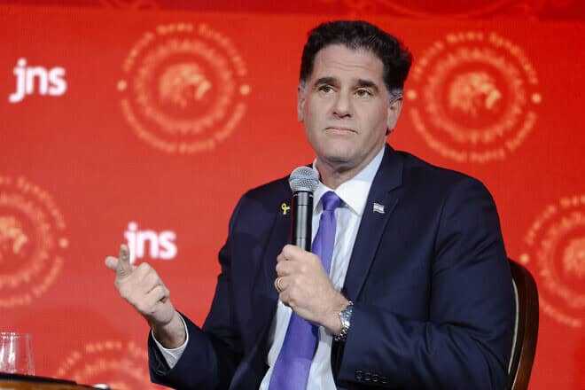 Israeli Strategic Affairs Minister Ron Dermer during an interview at the JNS International Policy Summit in Jerusalem, April 28, 2025. Photo by Hillel Maeir.
