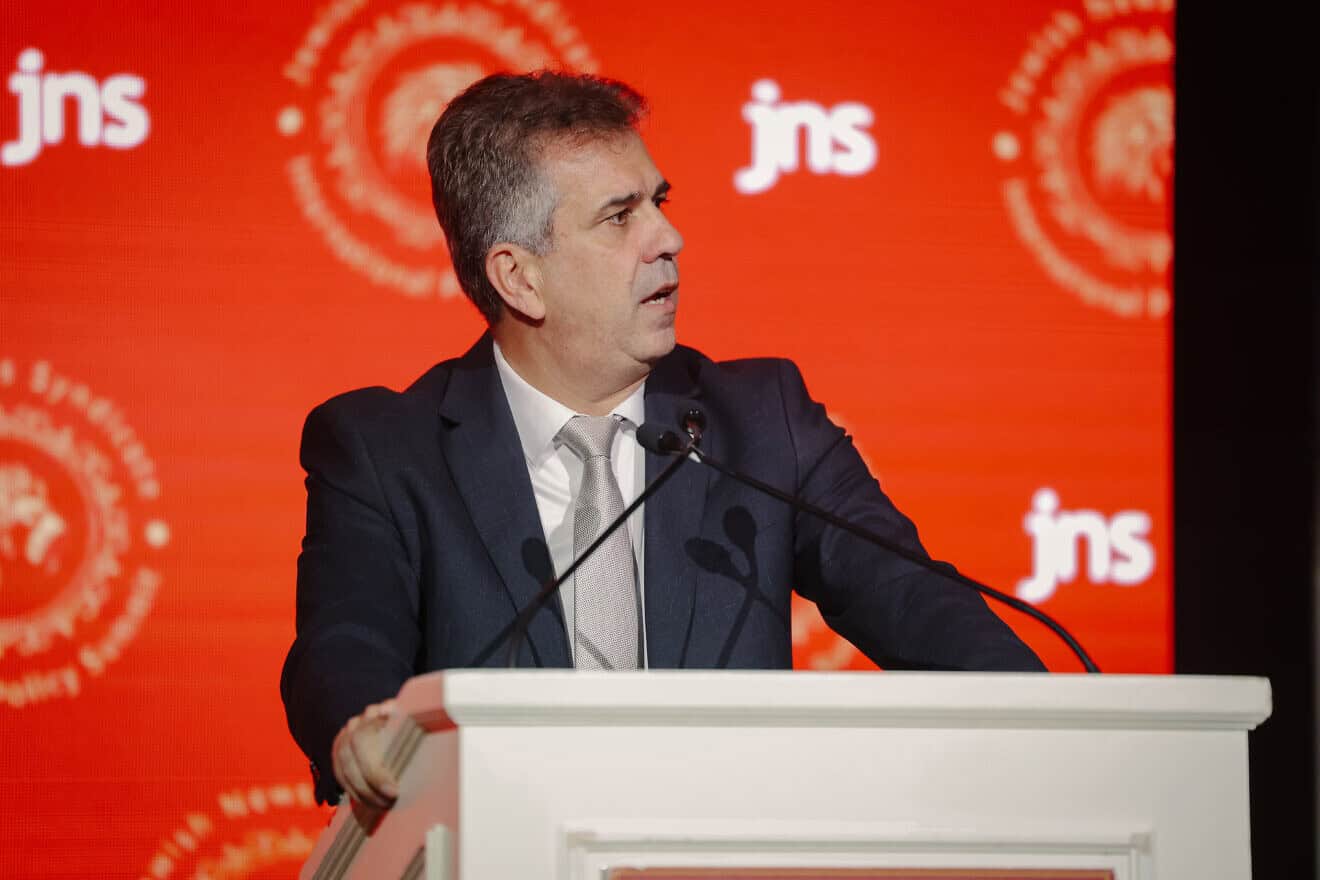 Israeli Energy Minister Eli Cohen addresses the JNS International Policy Summit in Jerusalem, April 28, 2025. Photo by Shahar Yurman.