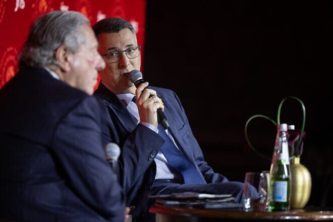 Israeli Foreign Minister Gideon Sa'ar addresses the inaugural JNS International Policy Summit in Jerusalem, April 27, 2025. Photo by Shahar Yurman.
