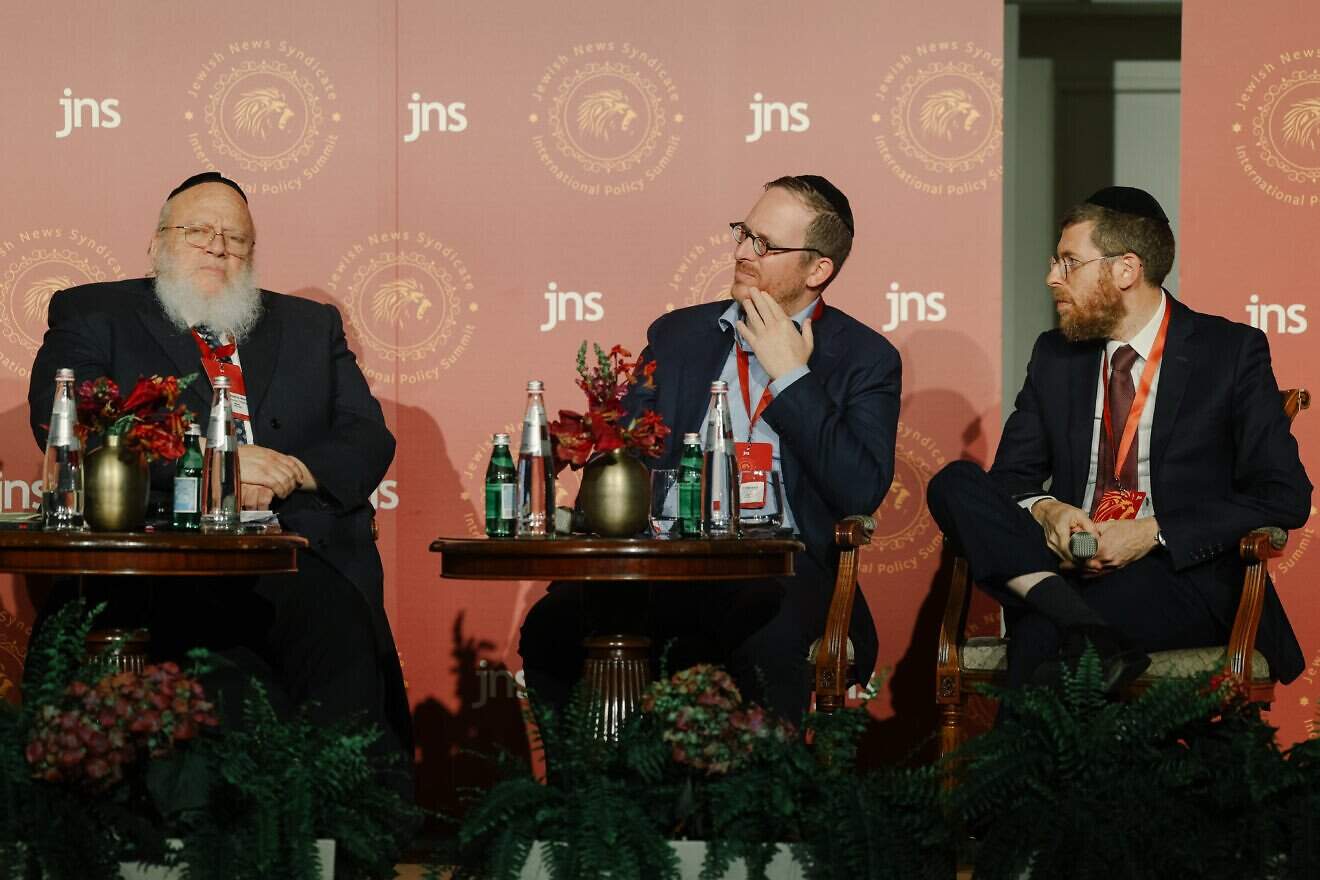 Panelists at the JNS International Policy Summit in Jerusalem discuss the evolving priorities of Israel’s ultra-Orthodox community, April 28, 2025. Photo by Shahar Yurman.