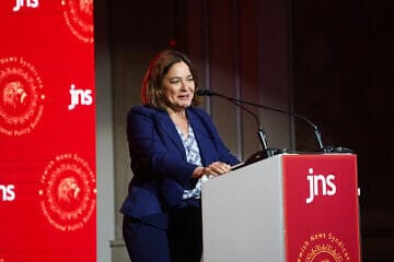 Caroline Glick, adviser to the Israeli prime minister, speaks at the inaugural JNS International Policy Summit in Jerusalem on April 28, 2025. Photo by Yuval Chen.