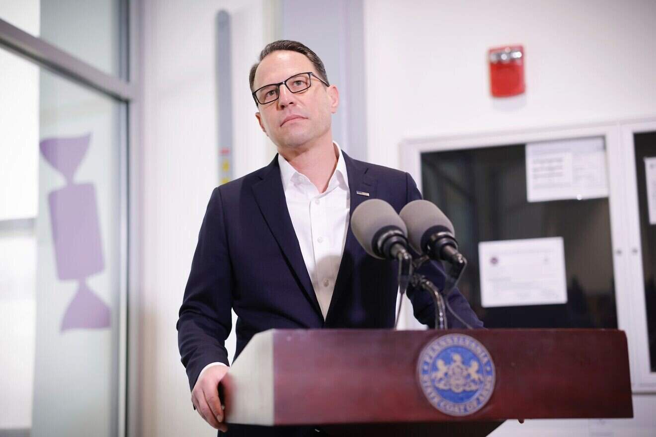 Pennsylvania Gov. Josh Shapiro, a Democrat, provides an update to the media after an arson attack on April 12, the first night of Passover, at the governor's mansion in Harrisburg, Pa., April 16, 2025. Credit: Commonwealth Media Services.