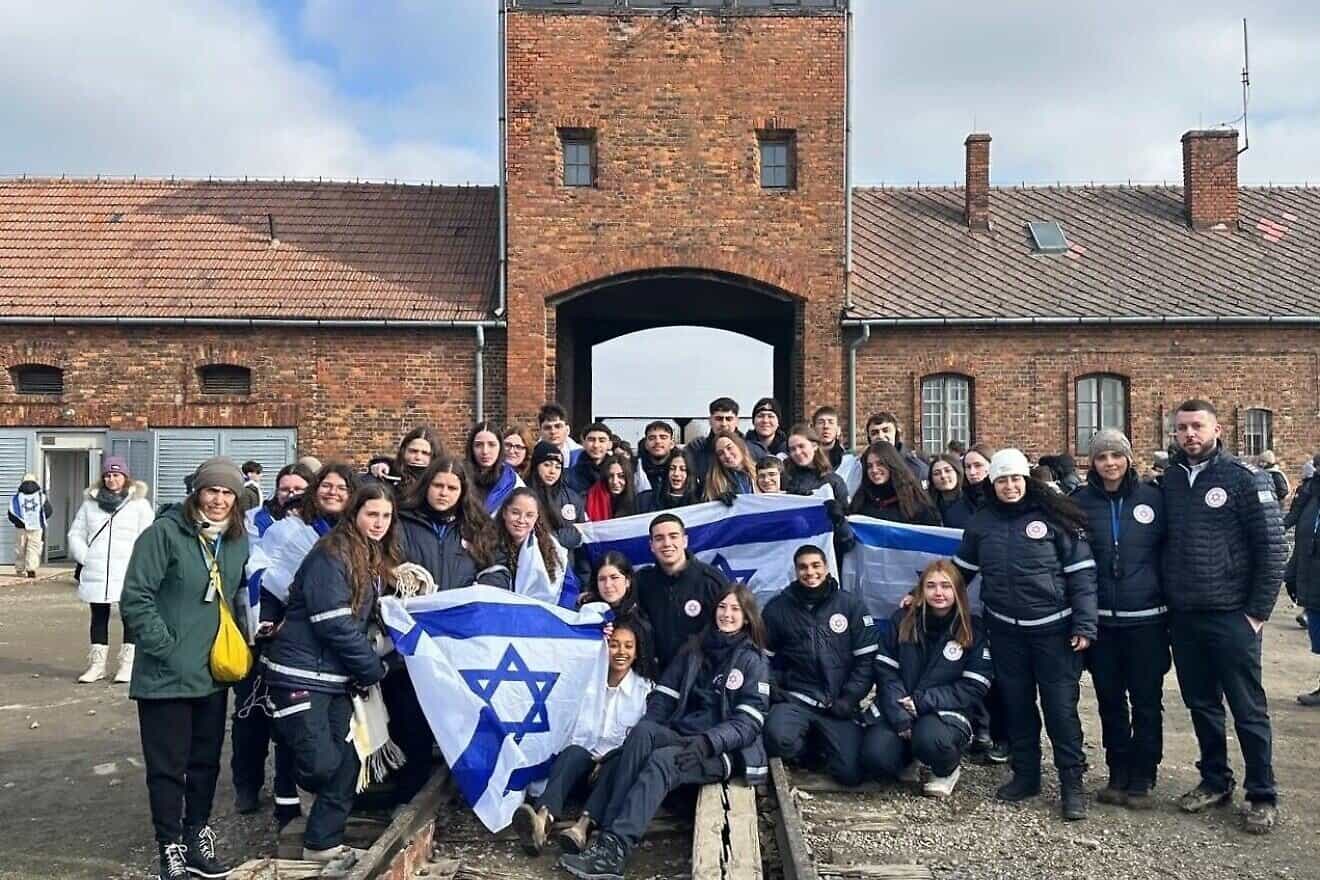 A delegation of 30 youth volunteers with Magen David Adom participated in the organization’s annual mission visiting Holocaust memorial sites in Poland ahead of Yom Hashoah, Israel’s Holocaust Remembrance Day, April 2025. Credit: Courtesy of Magen David Adom.