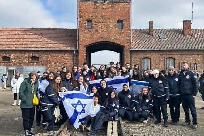 A delegation of 30 youth volunteers with Magen David Adom participated in the organization’s annual mission visiting Holocaust memorial sites in Poland ahead of Yom Hashoah, Israel’s Holocaust Remembrance Day, April 2025. Credit: Courtesy of Magen David Adom.
