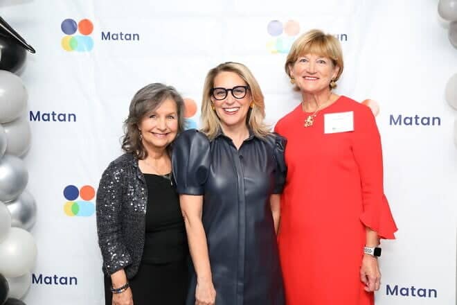 Honorees at the Matan Gala are from left, Elaine Hall, Dori Frumin Kirshner and Jodi Newmark. Photo by Gorenstein Event Photography.