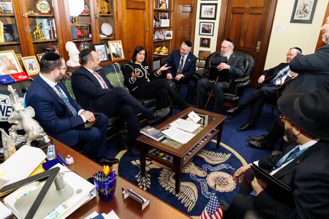 Rep. Nicole Malliotakis (R-N.Y.) meets with Agudath Israel of America members during its Mission to Washington on April 2, 2025. Credit: Moshe Gershbaum/Agudah.