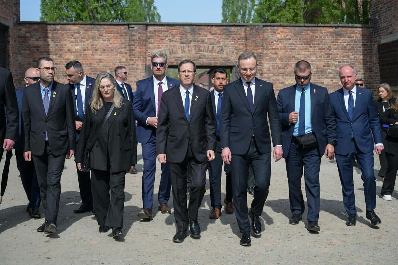 Israeli President Isaac Herzog at the annual March of the Living program in Poland, April 24, 2025. Photo by Maayan Toaf/GPO.