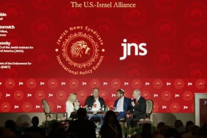 Speakers at the panel, "U.S. Israel Relations: A New Day" at the JNS International Policy Summit in Jerusalem, April 28, 2025. Credit: Screenshot.