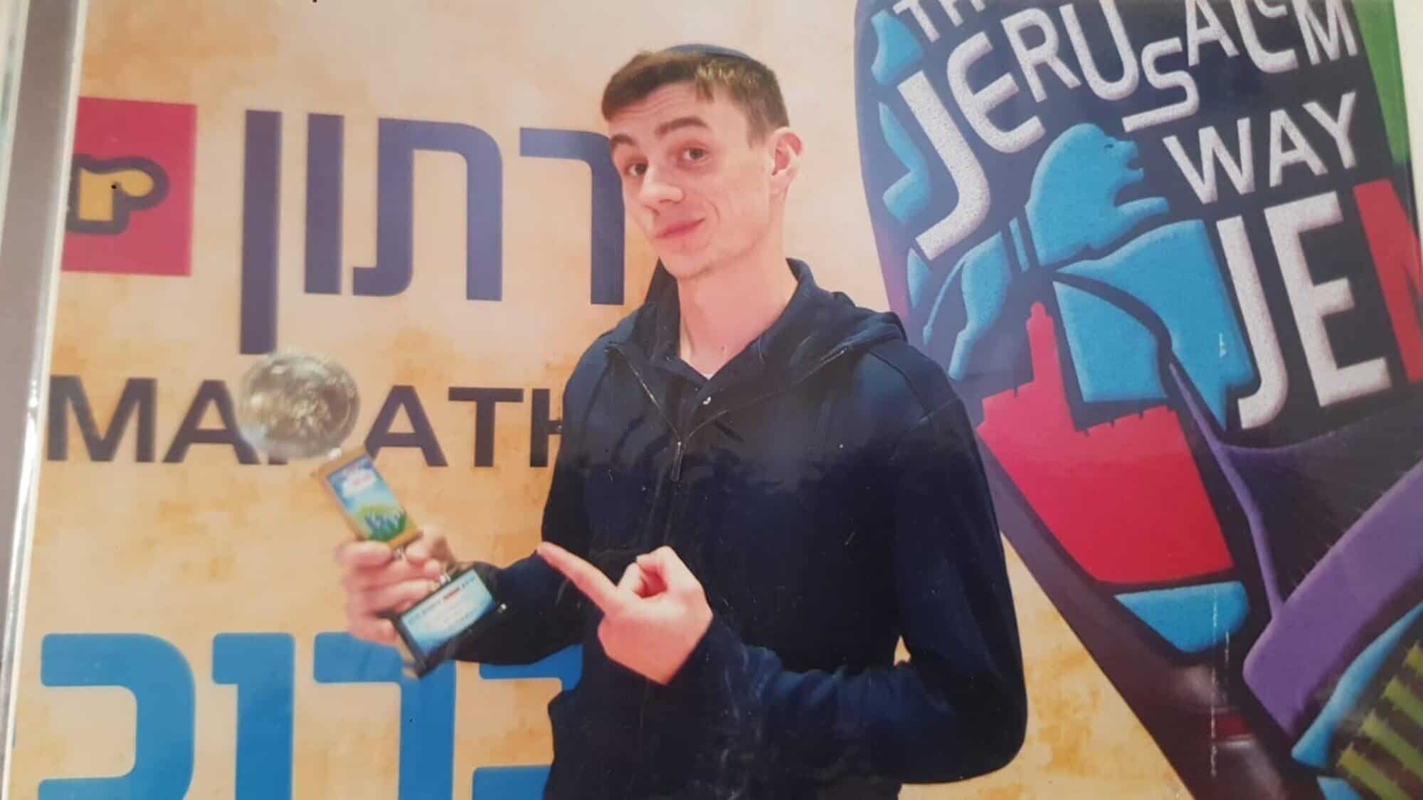 Yakir Hexter after winning his Jerusalem Marathon division at age 18. Credit: Courtesy of the Hexter family.