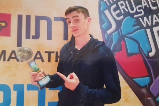Yakir Hexter after winning his Jerusalem Marathon division at age 18. Credit: Courtesy of the Hexter family.