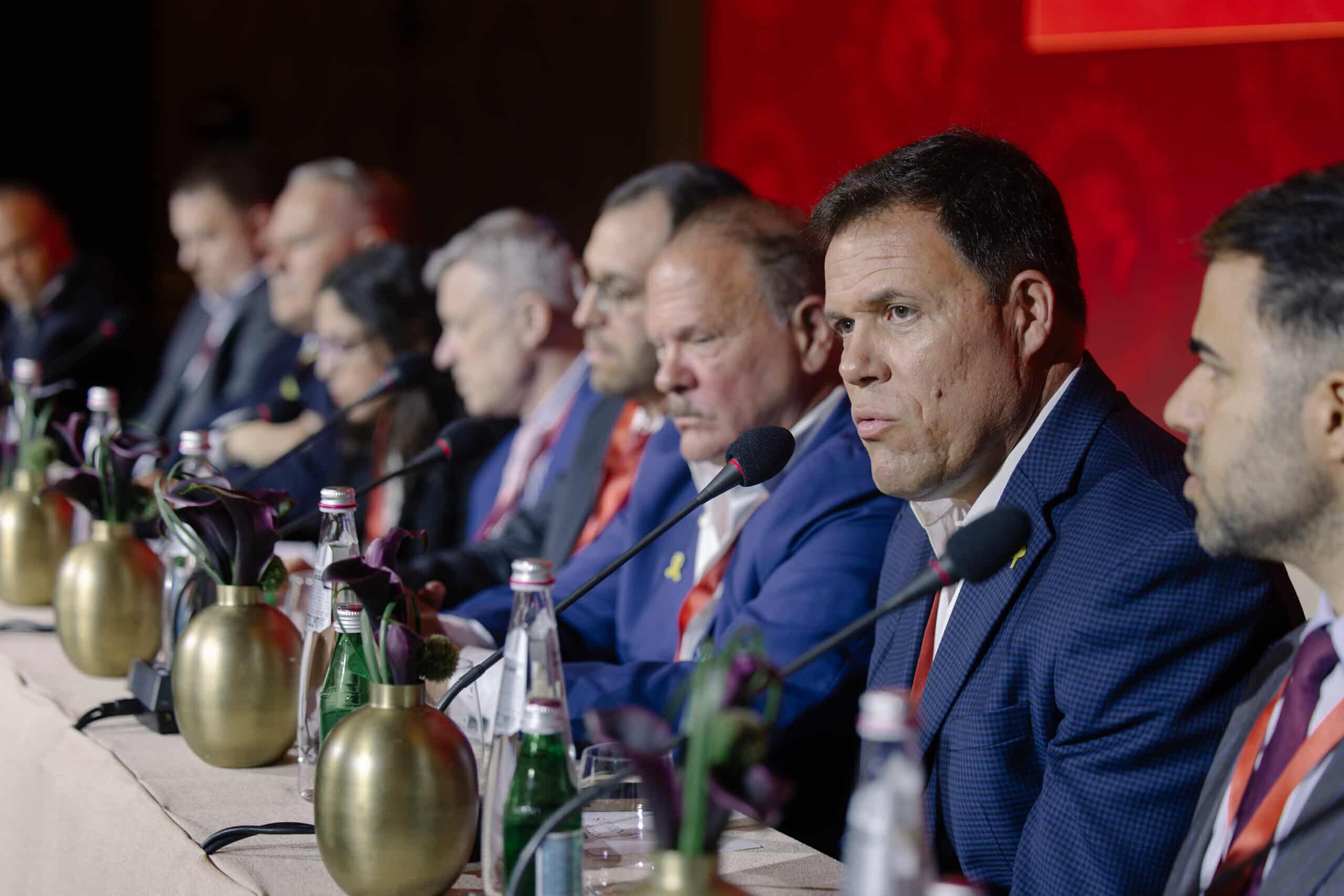 Jonathan Conricus, second from right, speaks at the JNS International Policy Summit in Jerusalem, Israel on April 25, 2025. Photo by Shahar Yurman/JNS.
