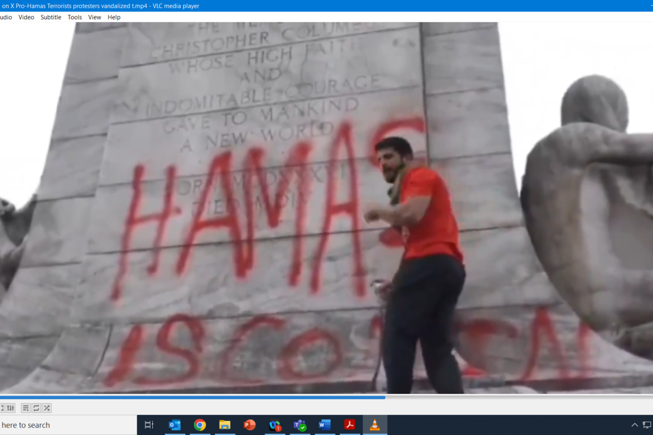 Zaid Mohammed Mahdawi vandalized a federal monument outside Washington's Union Station with pro-Hamas messages on July 24, 2024. Credit: U.S. Attorney’s Office for the District of Columbia.