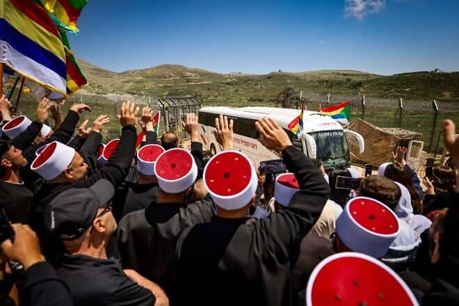 Druze from Syria enter Israel for a pilgrimage to the tomb of of Nabi Shu'ayb through Majdal Shams on April 25, 2025. Photo by Jamal Awad/Flash90.