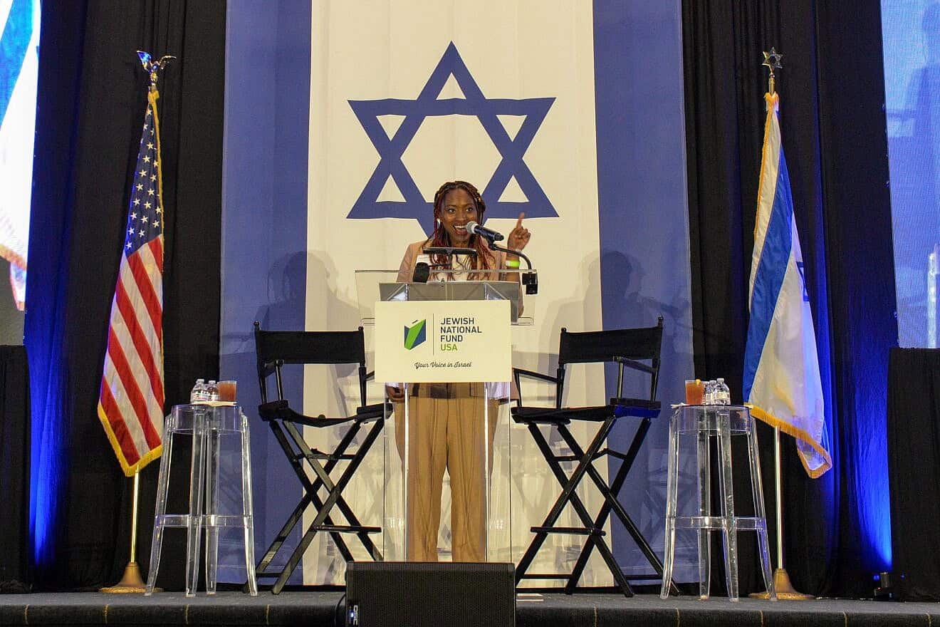 Arianna-Rosie Bourgoin speaks on behalf of the Jewish National Fund-USA. Credit: Courtesy.