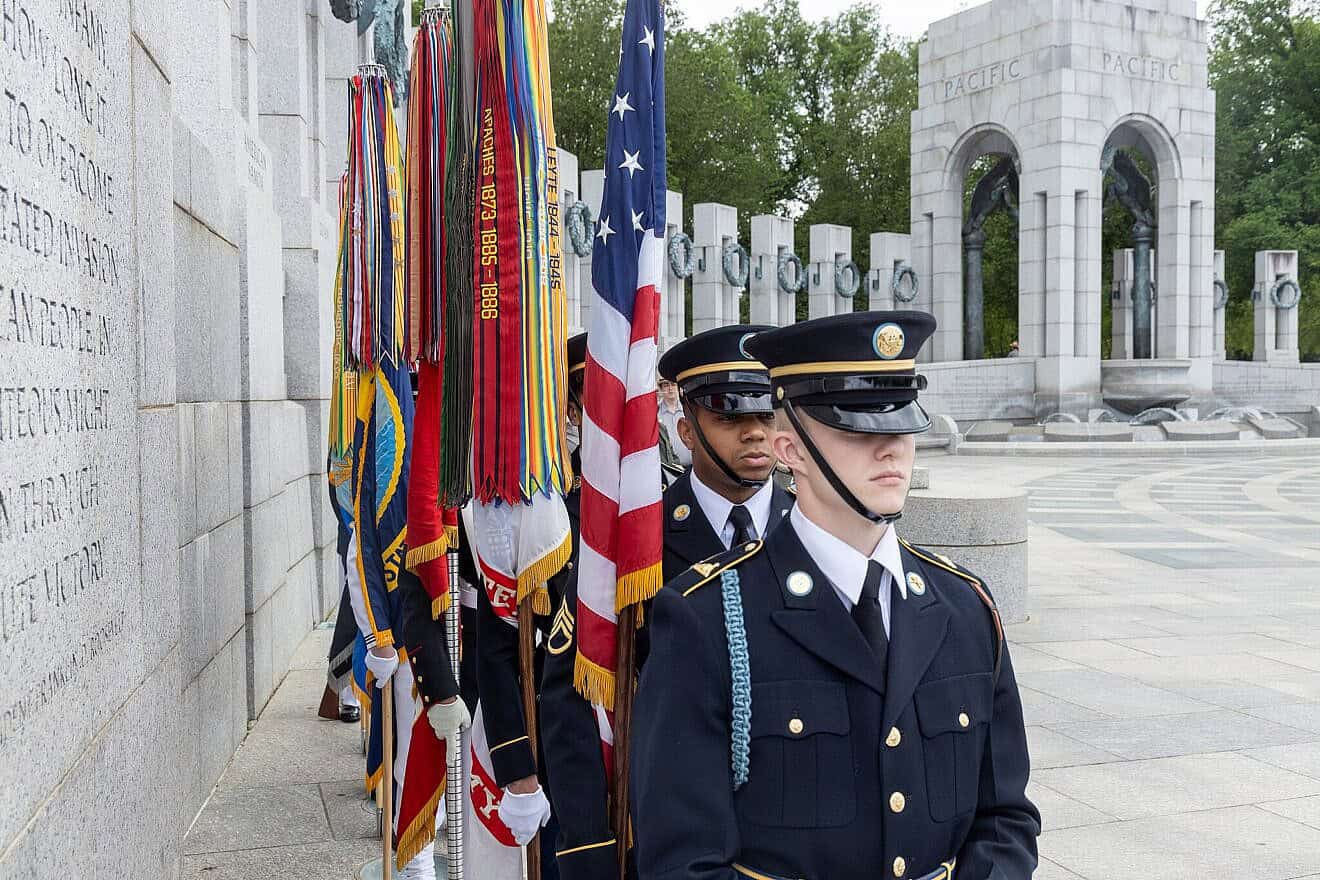 Ceremony commemorating the 80th anniversary of Victory in Europe Day at the World War II Memorial in Washington, D.C., on May 8, 2025. Credit: U.S. Army/Sgt. Justin Rachal via Wikimedia Commons.