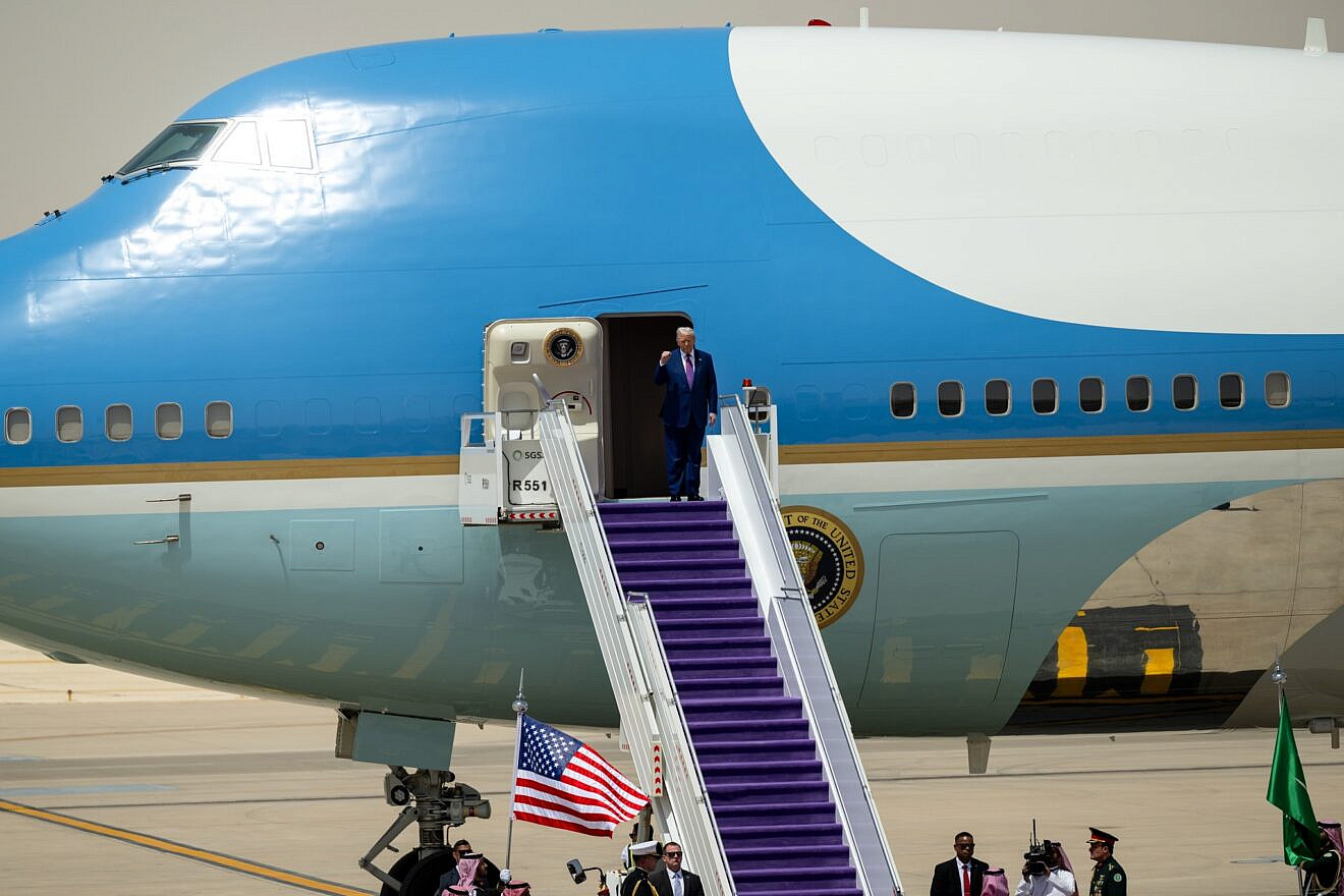 U.S. President Donald Trump disembarks Air Force One at King Khalid International Airport in Riyadh, Saudi Arabia, May 13, 2025. Credit: Molly Riley/White House.